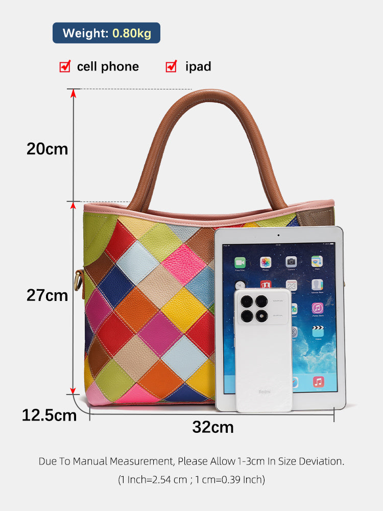 Zency Women's Colorful Patchwork Leather Bag Large Tote Bag
