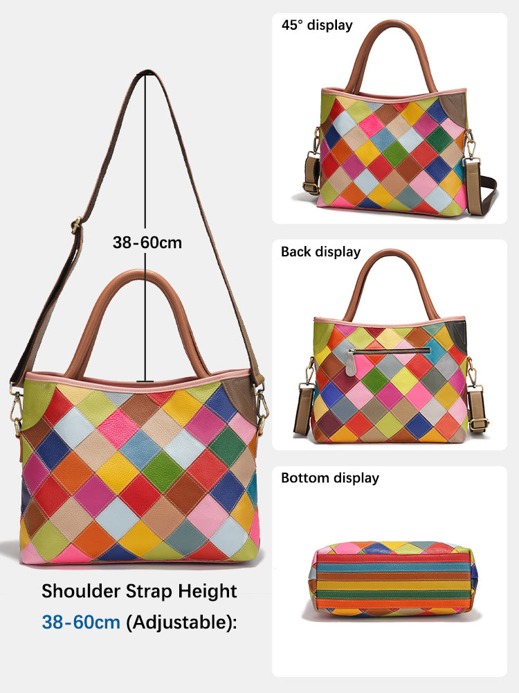 Zency Women's Colorful Patchwork Leather Bag Large Tote Bag