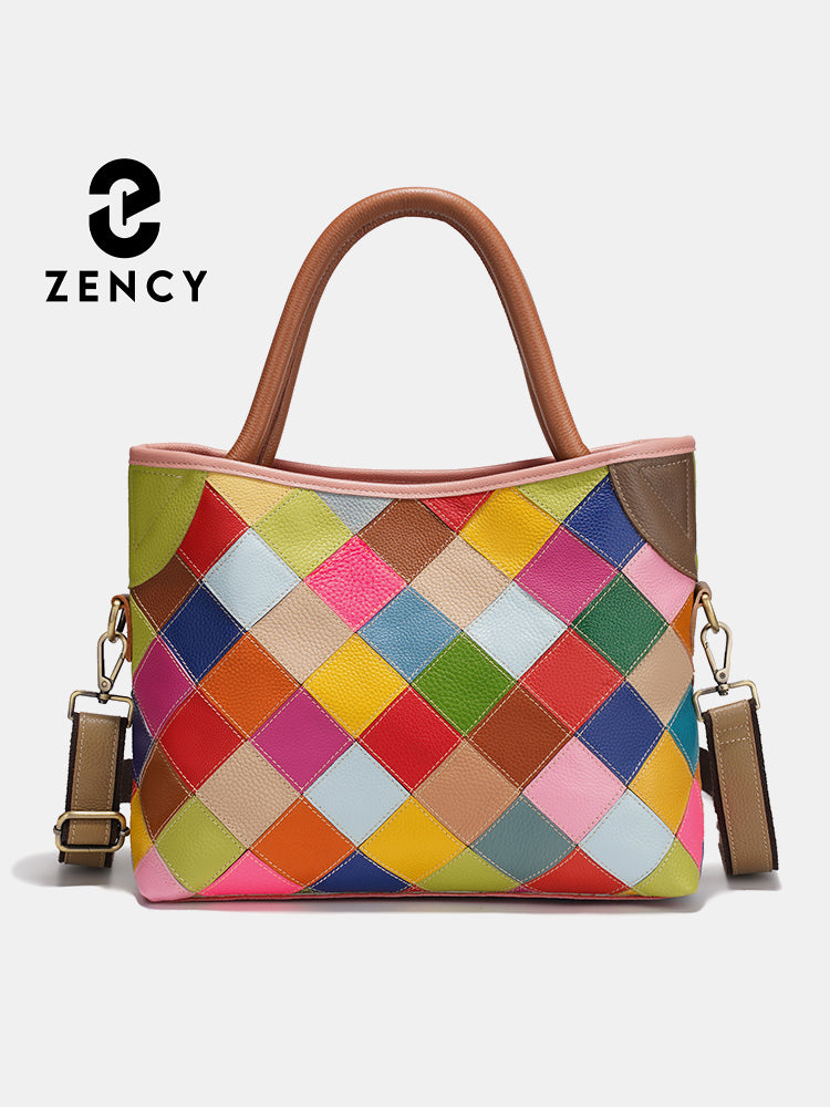 Zency Women's Colorful Patchwork Leather Bag Large Tote Bag