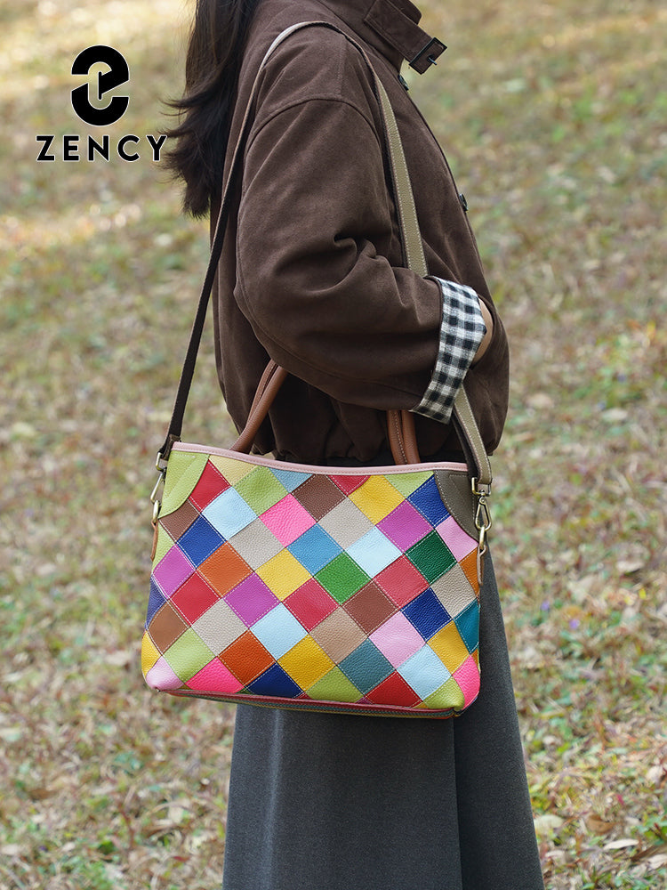Zency Women's Colorful Patchwork Leather Bag Large Tote Bag