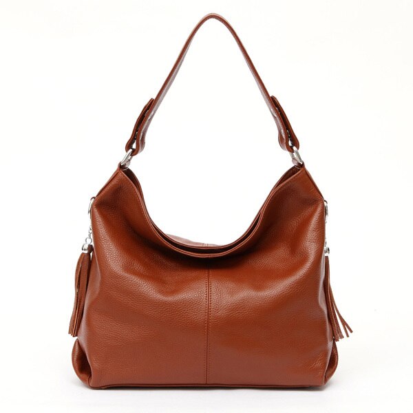 2024 New Fashion Soft Real Genuine Leather Tassel Women's Handbag Elegant Ladies Hobo Crossbody Bag