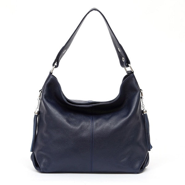 2024 New Fashion Soft Real Genuine Leather Tassel Women's Handbag Elegant Ladies Hobo Crossbody Bag
